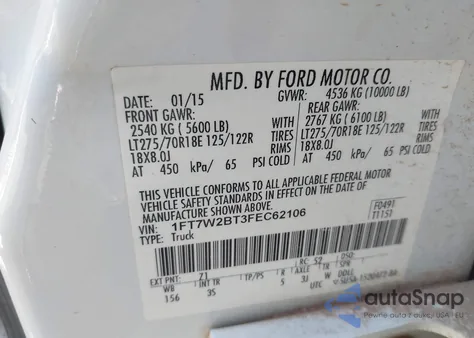 2015 Ford F-250 Xlt z USA, uszkodzony, nr VIN 1FT7W2BT3FEC62106